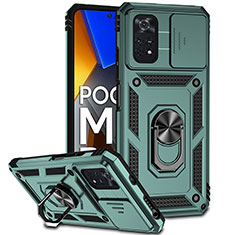 Funda Bumper Silicona y Plastico Mate Carcasa con Magnetico Anillo de dedo Soporte QW3 para Xiaomi Poco M4 Pro 4G Verde