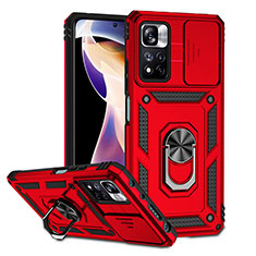 Funda Bumper Silicona y Plastico Mate Carcasa con Magnetico Anillo de dedo Soporte QW3 para Xiaomi Poco X4 NFC Rojo