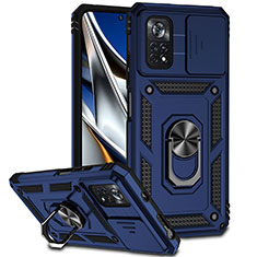 Funda Bumper Silicona y Plastico Mate Carcasa con Magnetico Anillo de dedo Soporte QW3 para Xiaomi Poco X4 Pro 5G Azul