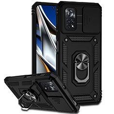 Funda Bumper Silicona y Plastico Mate Carcasa con Magnetico Anillo de dedo Soporte QW3 para Xiaomi Poco X4 Pro 5G Negro