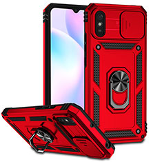 Funda Bumper Silicona y Plastico Mate Carcasa con Magnetico Anillo de dedo Soporte QW3 para Xiaomi Redmi 9AT Rojo