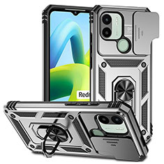 Funda Bumper Silicona y Plastico Mate Carcasa con Magnetico Anillo de dedo Soporte QW3 para Xiaomi Redmi A1 Plus Plata