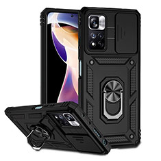 Funda Bumper Silicona y Plastico Mate Carcasa con Magnetico Anillo de dedo Soporte QW3 para Xiaomi Redmi Note 11 Pro+ Plus 5G Negro