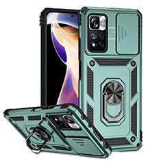 Funda Bumper Silicona y Plastico Mate Carcasa con Magnetico Anillo de dedo Soporte QW3 para Xiaomi Redmi Note 11 Pro+ Plus 5G Verde