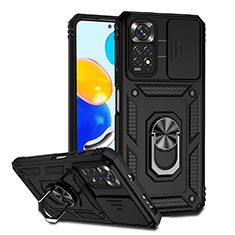 Funda Bumper Silicona y Plastico Mate Carcasa con Magnetico Anillo de dedo Soporte QW3 para Xiaomi Redmi Note 11S 4G Negro