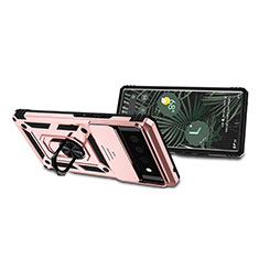 Funda Bumper Silicona y Plastico Mate Carcasa con Magnetico Anillo de dedo Soporte QW4 para Google Pixel 6 5G Oro Rosa