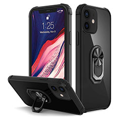 Funda Bumper Silicona y Plastico Mate Carcasa con Magnetico Anillo de dedo Soporte R01 para Apple iPhone 12 Negro