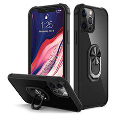 Funda Bumper Silicona y Plastico Mate Carcasa con Magnetico Anillo de dedo Soporte R01 para Apple iPhone 12 Pro Negro