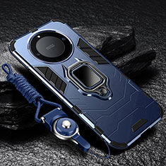 Funda Bumper Silicona y Plastico Mate Carcasa con Magnetico Anillo de dedo Soporte R01 para Huawei Honor Magic6 Lite 5G Azul