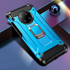Funda Bumper Silicona y Plastico Mate Carcasa con Magnetico Anillo de dedo Soporte R01 para Huawei Mate 30E Pro 5G Azul