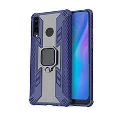 Funda Bumper Silicona y Plastico Mate Carcasa con Magnetico Anillo de dedo Soporte R01 para Huawei Nova 4e Azul