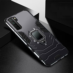 Funda Bumper Silicona y Plastico Mate Carcasa con Magnetico Anillo de dedo Soporte R01 para Huawei Nova 7 SE 5G Negro