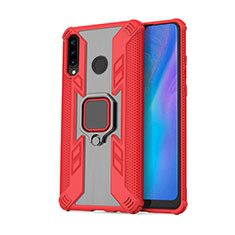 Funda Bumper Silicona y Plastico Mate Carcasa con Magnetico Anillo de dedo Soporte R01 para Huawei P30 Lite New Edition Rojo