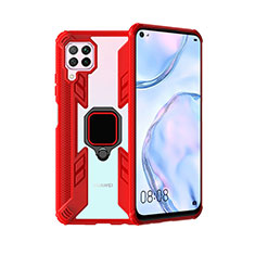 Funda Bumper Silicona y Plastico Mate Carcasa con Magnetico Anillo de dedo Soporte R01 para Huawei P40 Lite Rojo