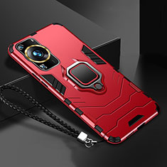 Funda Bumper Silicona y Plastico Mate Carcasa con Magnetico Anillo de dedo Soporte R01 para Huawei P60 Rojo