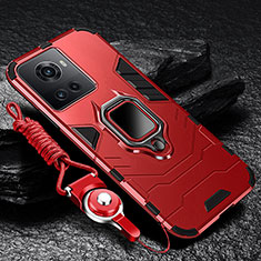 Funda Bumper Silicona y Plastico Mate Carcasa con Magnetico Anillo de dedo Soporte R01 para OnePlus Ace 5G Rojo