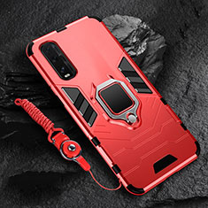 Funda Bumper Silicona y Plastico Mate Carcasa con Magnetico Anillo de dedo Soporte R01 para Oppo Find X2 Rojo