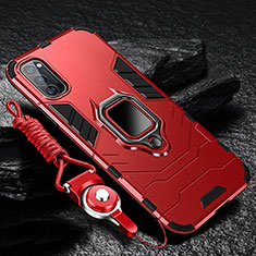 Funda Bumper Silicona y Plastico Mate Carcasa con Magnetico Anillo de dedo Soporte R01 para Oppo Reno4 Pro 5G Rojo