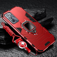 Funda Bumper Silicona y Plastico Mate Carcasa con Magnetico Anillo de dedo Soporte R01 para Realme GT Master Explorer 5G Rojo