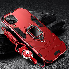 Funda Bumper Silicona y Plastico Mate Carcasa con Magnetico Anillo de dedo Soporte R01 para Samsung Galaxy A12 Rojo