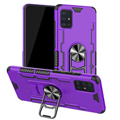 Funda Bumper Silicona y Plastico Mate Carcasa con Magnetico Anillo de dedo Soporte R01 para Samsung Galaxy A51 5G Morado