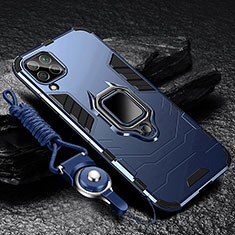 Funda Bumper Silicona y Plastico Mate Carcasa con Magnetico Anillo de dedo Soporte R01 para Samsung Galaxy F12 Azul