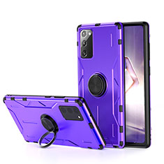 Funda Bumper Silicona y Plastico Mate Carcasa con Magnetico Anillo de dedo Soporte R01 para Samsung Galaxy Note 20 5G Morado