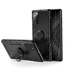 Funda Bumper Silicona y Plastico Mate Carcasa con Magnetico Anillo de dedo Soporte R01 para Samsung Galaxy Note 20 5G Negro