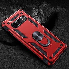 Funda Bumper Silicona y Plastico Mate Carcasa con Magnetico Anillo de dedo Soporte R01 para Samsung Galaxy S10 5G Rojo