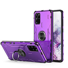 Funda Bumper Silicona y Plastico Mate Carcasa con Magnetico Anillo de dedo Soporte R01 para Samsung Galaxy S20 Plus Morado