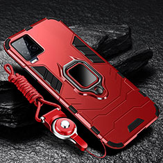 Funda Bumper Silicona y Plastico Mate Carcasa con Magnetico Anillo de dedo Soporte R01 para Vivo iQOO 7 Legend 5G Rojo