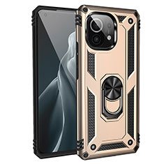 Funda Bumper Silicona y Plastico Mate Carcasa con Magnetico Anillo de dedo Soporte R01 para Xiaomi Mi 11 Lite 4G Oro