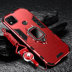 Funda Bumper Silicona y Plastico Mate Carcasa con Magnetico Anillo de dedo Soporte R01 para Xiaomi Redmi 9 Activ Rojo