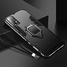 Funda Bumper Silicona y Plastico Mate Carcasa con Magnetico Anillo de dedo Soporte R01 para Xiaomi Redmi 9 Power Negro