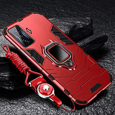 Funda Bumper Silicona y Plastico Mate Carcasa con Magnetico Anillo de dedo Soporte R01 para Xiaomi Redmi K50 Gaming AMG F1 5G Rojo