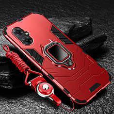 Funda Bumper Silicona y Plastico Mate Carcasa con Magnetico Anillo de dedo Soporte R01 para Xiaomi Redmi Note 11R 5G Rojo