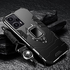 Funda Bumper Silicona y Plastico Mate Carcasa con Magnetico Anillo de dedo Soporte R01 para Xiaomi Redmi Note 12 Turbo 5G Negro