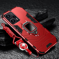 Funda Bumper Silicona y Plastico Mate Carcasa con Magnetico Anillo de dedo Soporte R01 para Xiaomi Redmi Note 12 Turbo 5G Rojo