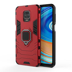 Funda Bumper Silicona y Plastico Mate Carcasa con Magnetico Anillo de dedo Soporte R01 para Xiaomi Redmi Note 9S Rojo