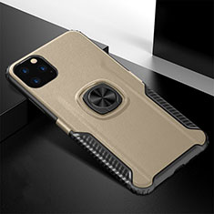 Funda Bumper Silicona y Plastico Mate Carcasa con Magnetico Anillo de dedo Soporte R02 para Apple iPhone 11 Pro Max Oro