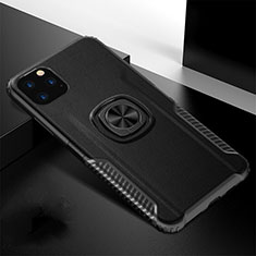 Funda Bumper Silicona y Plastico Mate Carcasa con Magnetico Anillo de dedo Soporte R02 para Apple iPhone 11 Pro Negro