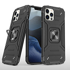 Funda Bumper Silicona y Plastico Mate Carcasa con Magnetico Anillo de dedo Soporte R02 para Apple iPhone 12 Pro Max Negro