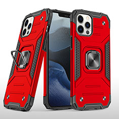 Funda Bumper Silicona y Plastico Mate Carcasa con Magnetico Anillo de dedo Soporte R02 para Apple iPhone 12 Pro Rojo