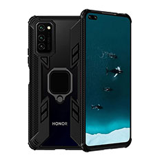 Funda Bumper Silicona y Plastico Mate Carcasa con Magnetico Anillo de dedo Soporte R02 para Huawei Honor View 30 5G Negro