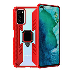 Funda Bumper Silicona y Plastico Mate Carcasa con Magnetico Anillo de dedo Soporte R02 para Huawei Honor View 30 Pro 5G Rojo