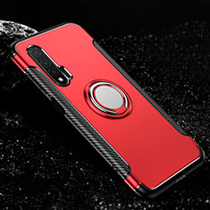 Funda Bumper Silicona y Plastico Mate Carcasa con Magnetico Anillo de dedo Soporte R02 para Huawei Nova 6 5G Rojo