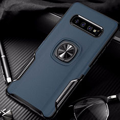 Funda Bumper Silicona y Plastico Mate Carcasa con Magnetico Anillo de dedo Soporte R02 para Samsung Galaxy S10 5G Azul