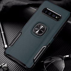 Funda Bumper Silicona y Plastico Mate Carcasa con Magnetico Anillo de dedo Soporte R02 para Samsung Galaxy S10 Verde