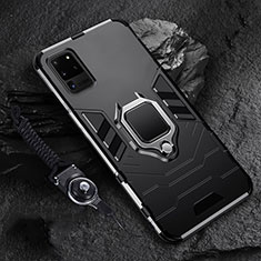 Funda Bumper Silicona y Plastico Mate Carcasa con Magnetico Anillo de dedo Soporte R02 para Samsung Galaxy S20 Ultra 5G Negro