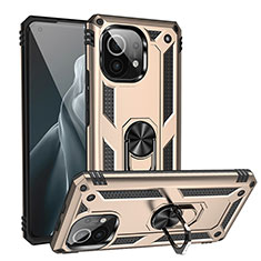 Funda Bumper Silicona y Plastico Mate Carcasa con Magnetico Anillo de dedo Soporte R02 para Xiaomi Mi 11 Lite 4G Oro